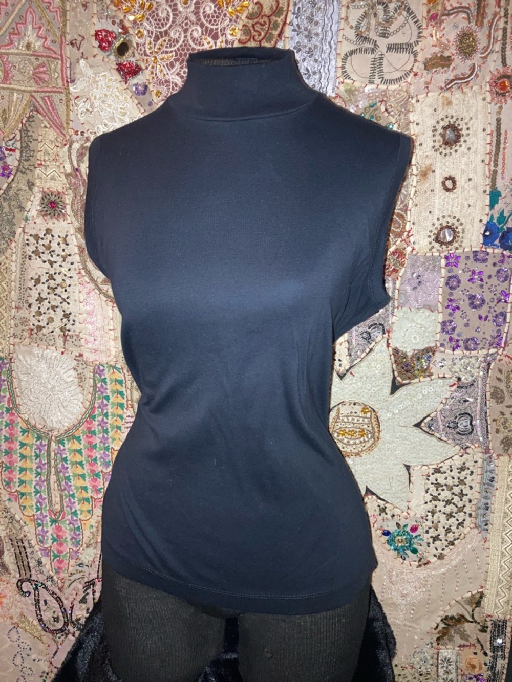 Lands' End Sleeveless Mock Neck Tank Top - Black
